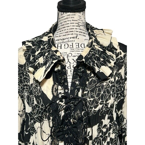Dress-U- II Lace-Up Black/Cream Floral Pleated  SZ 2X Whimsygoth Dark Fairy Y2K - Picture 1 of 10